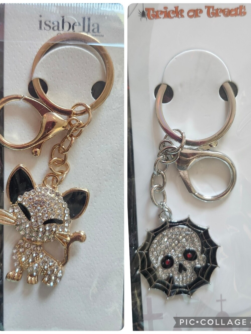 Crystal Cat Bagcharm Keychain Charm - Gold and Black